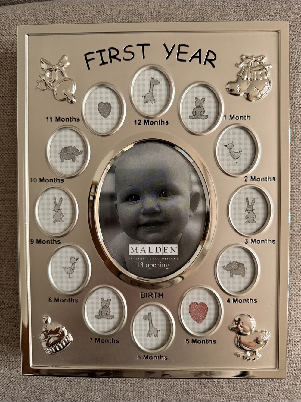 Malden Silver Photo Frame with Black Velvet Backing Baby Milestone 0-12 months